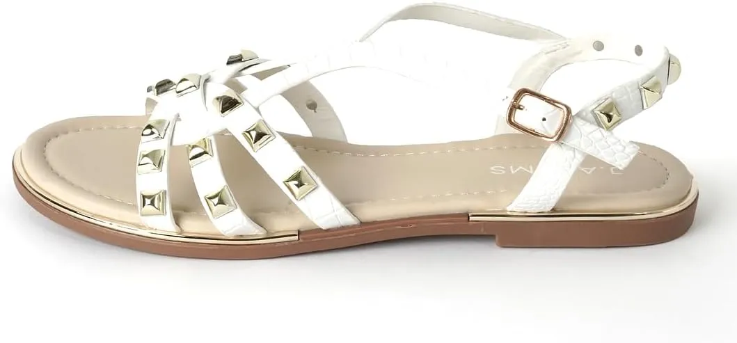 J. Adams Women's Strappy Flat Sandals with Gold Studs – Comfortable and Stylish Summer Footwear