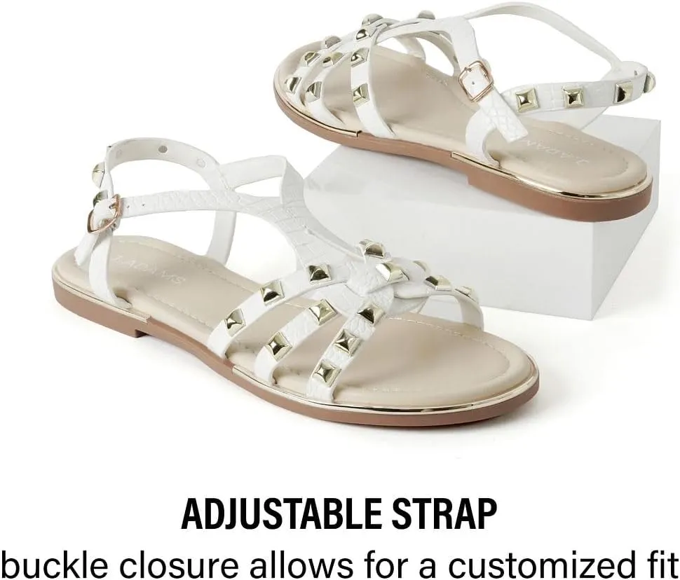 J. Adams Women's Strappy Flat Sandals with Gold Studs – Comfortable and Stylish Summer Footwear