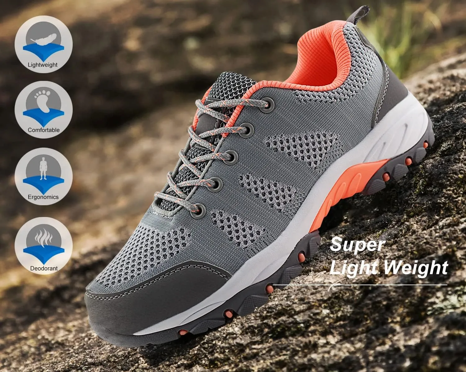 JABASIC Women Hiking Shoes Breathable Mesh Athletic Outdoor Sneakers