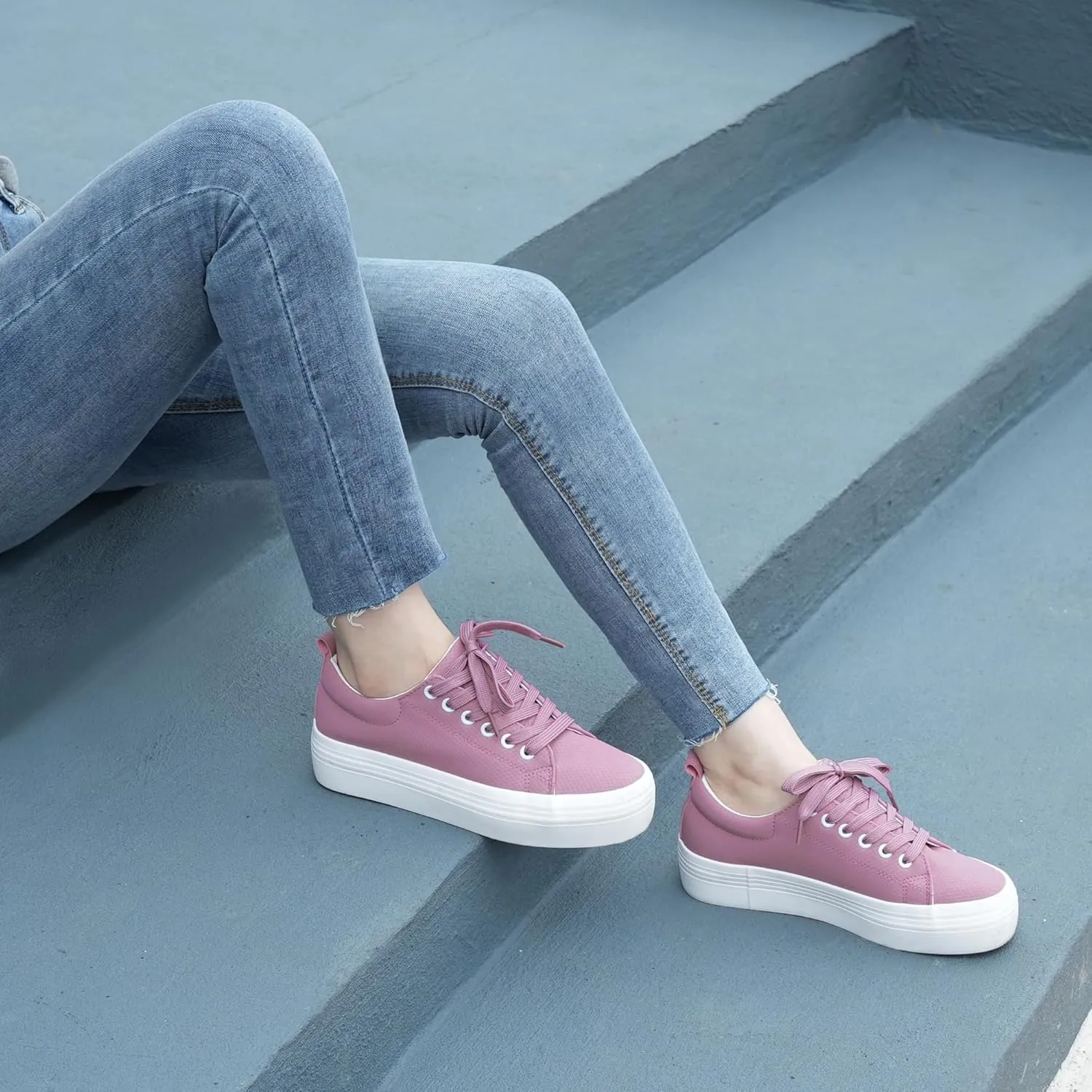 JABASIC Women Lace Up Platform Sneakers Comfortable Casual Fashion Sneaker Walking Shoes