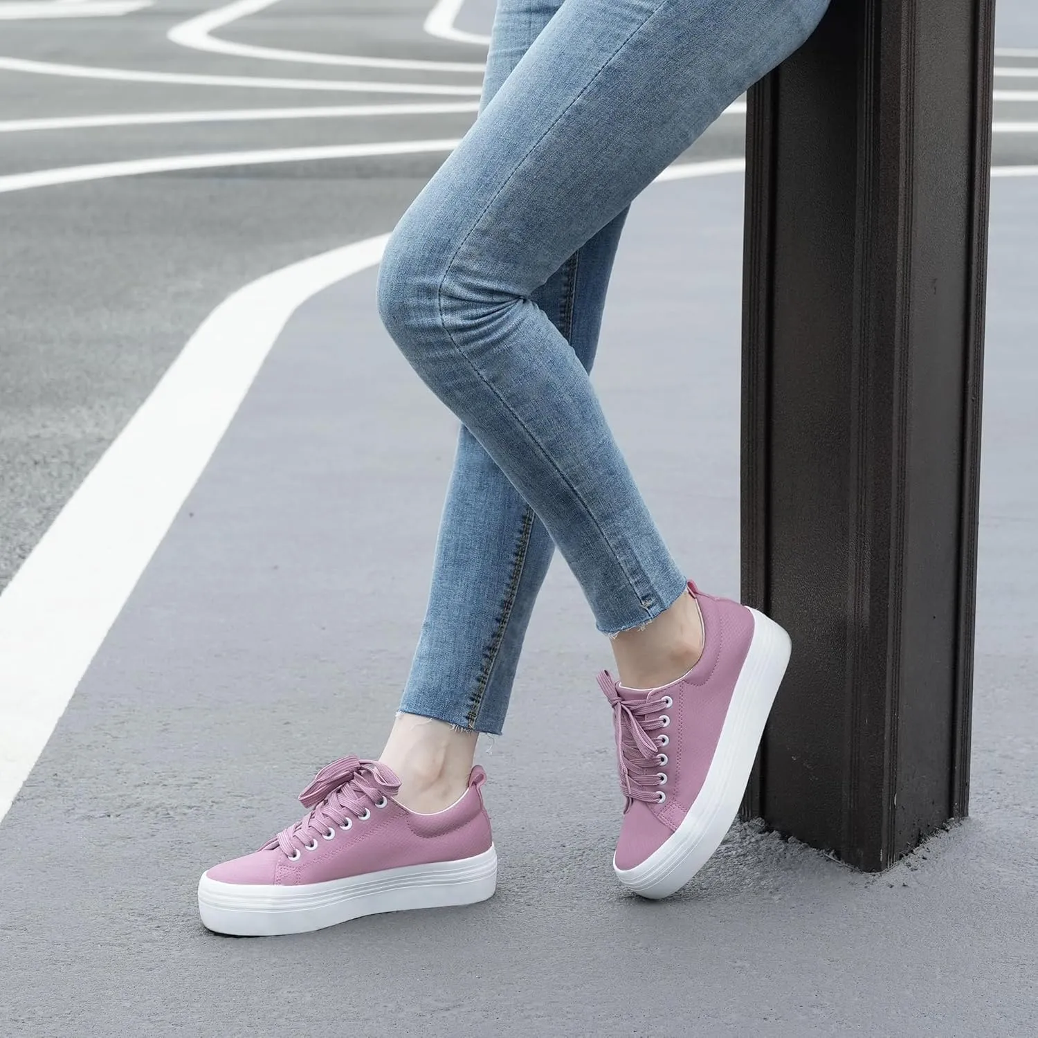 JABASIC Women Lace Up Platform Sneakers Comfortable Casual Fashion Sneaker Walking Shoes
