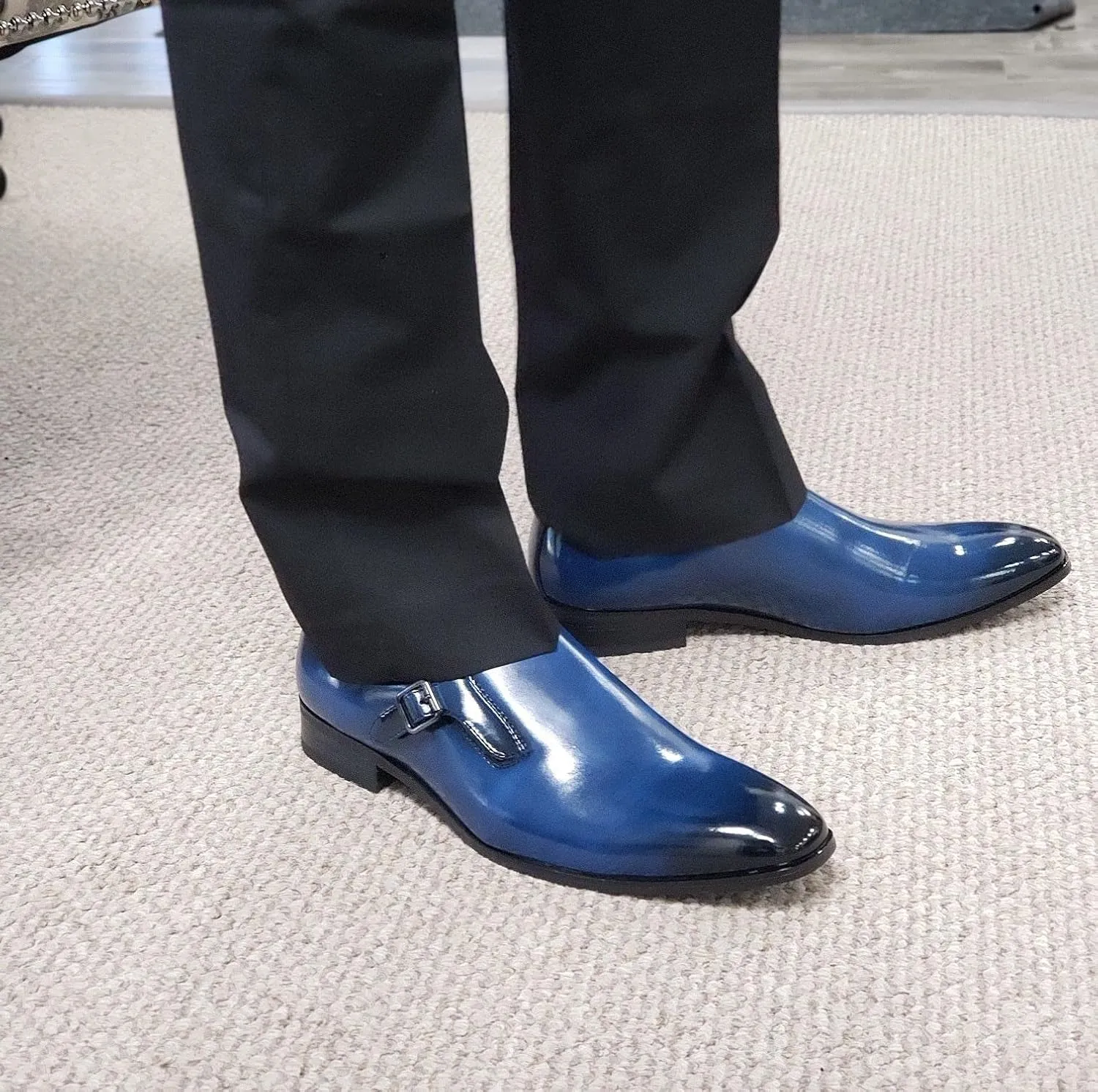 Jazamé Men's 77807 Slip On Round Toe Hand Burnished Loafers, Dress Shoes