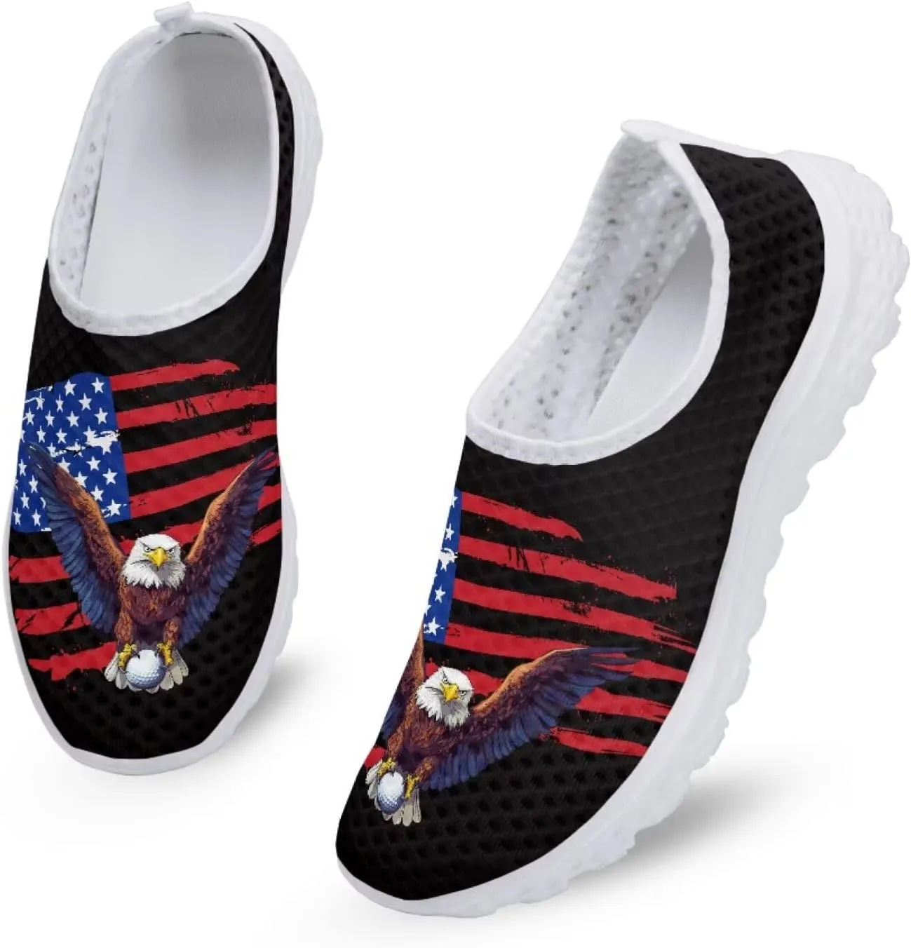 Jeiento American Flag Shoes for Men Women Road Running Shoes Womens Mens Comfortable Walking Tennis Sneakers Athletic Shoes