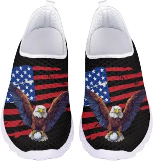 Jeiento American Flag Shoes for Men Women Road Running Shoes Womens Mens Comfortable Walking Tennis Sneakers Athletic Shoes