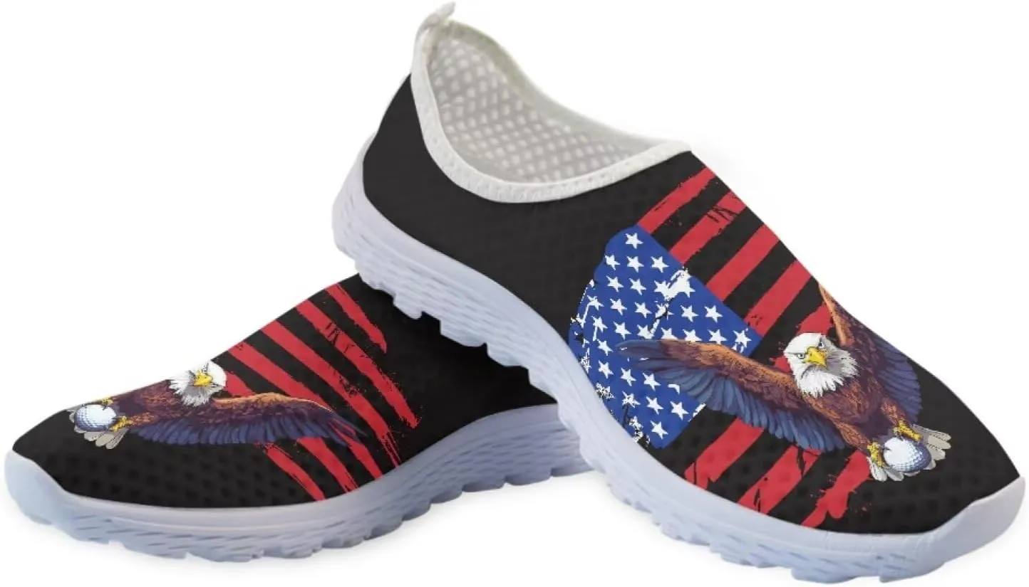 Jeiento American Flag Shoes for Men Women Road Running Shoes Womens Mens Comfortable Walking Tennis Sneakers Athletic Shoes