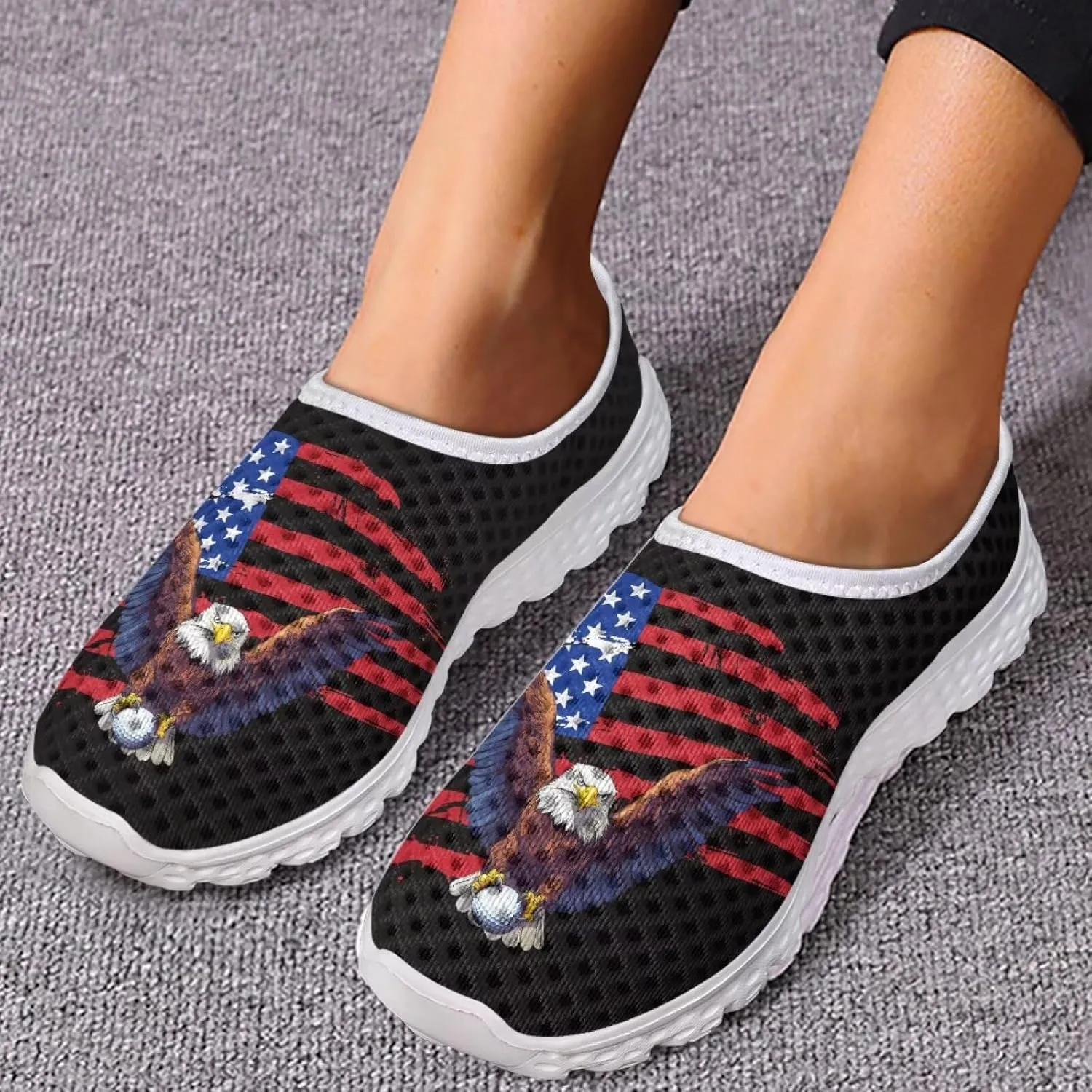 Jeiento American Flag Shoes for Men Women Road Running Shoes Womens Mens Comfortable Walking Tennis Sneakers Athletic Shoes