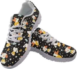 Jeiento Cute Cartoon Dogs Running Shoes for Women Men DailyShoes Dog Paw Print Lace-up Tennis Shoes Athletic Mesh Gym Sports Shoes for Girls Teenager