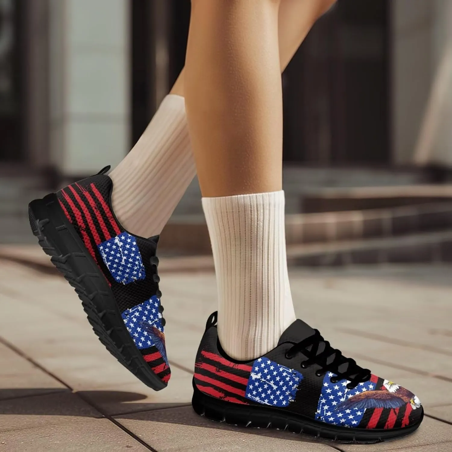 Jeiento Womens Fashion Sneaker American Flag Shoes for Men Women Casual Running Sports Slip On Sneakers Comfort Lace Up Walking Shoes