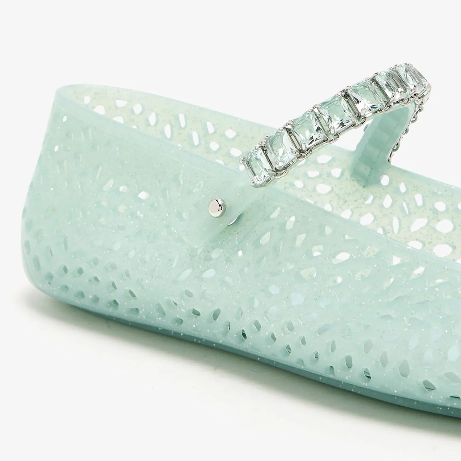 Jelly Mesh Flats for Women Slip On Round Toe Buckle Strap Jellies Flats Hollow Clear Beach Jellies Sandals