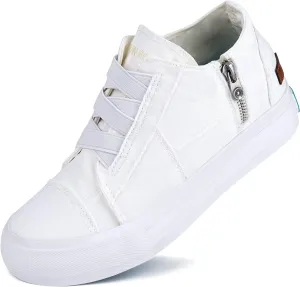 JENN ARDOR Wedge Sneakers for Women Fashion Canvas Shoes Casual Platform Hidden Heel Womens Slip On Sneaker Non Slip Side Zipper
