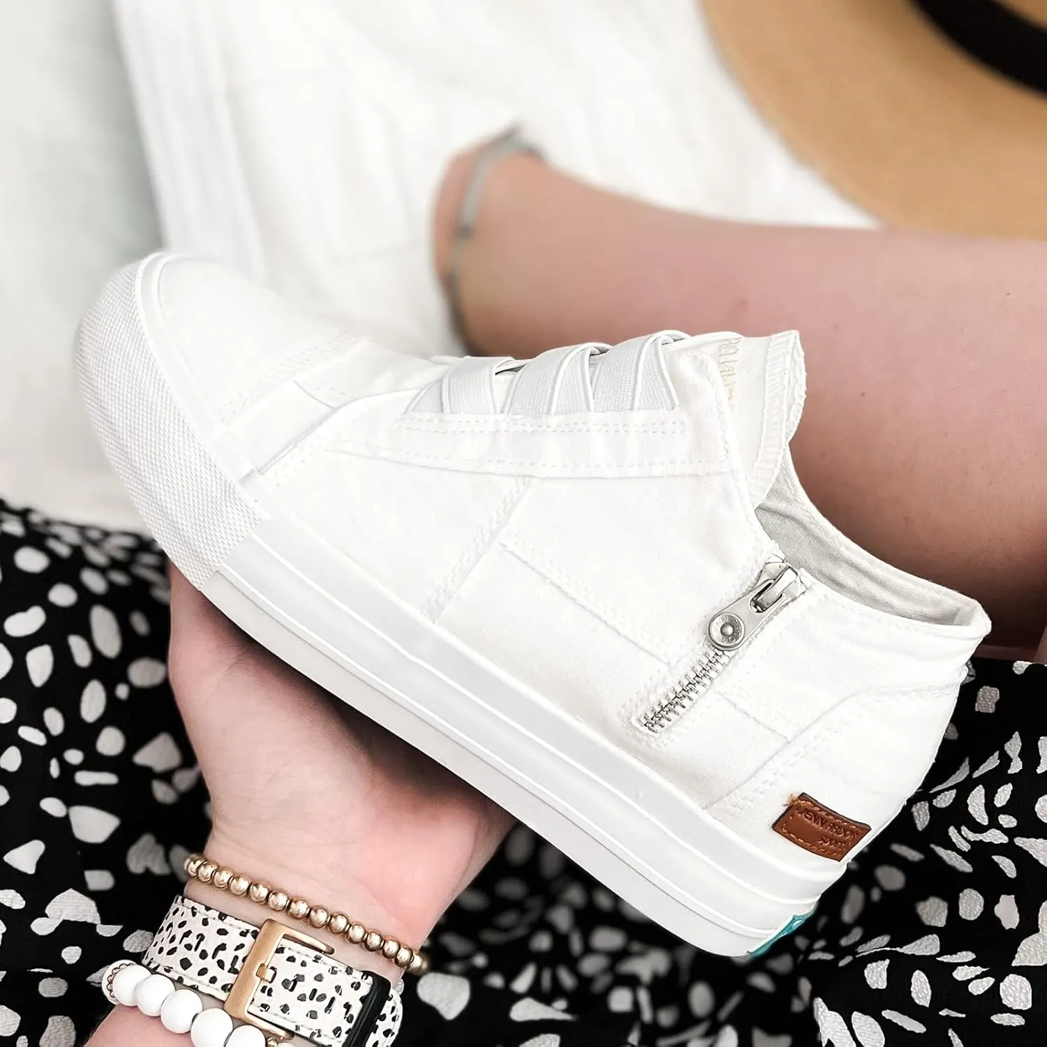 JENN ARDOR Wedge Sneakers for Women Fashion Canvas Shoes Casual Platform Hidden Heel Womens Slip On Sneaker Non Slip Side Zipper