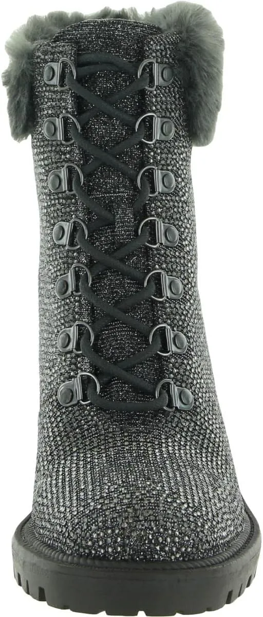 Jessica Simpson Women's Deliah Metallic Faux Fur Chunky Block Heel Ankle Boots