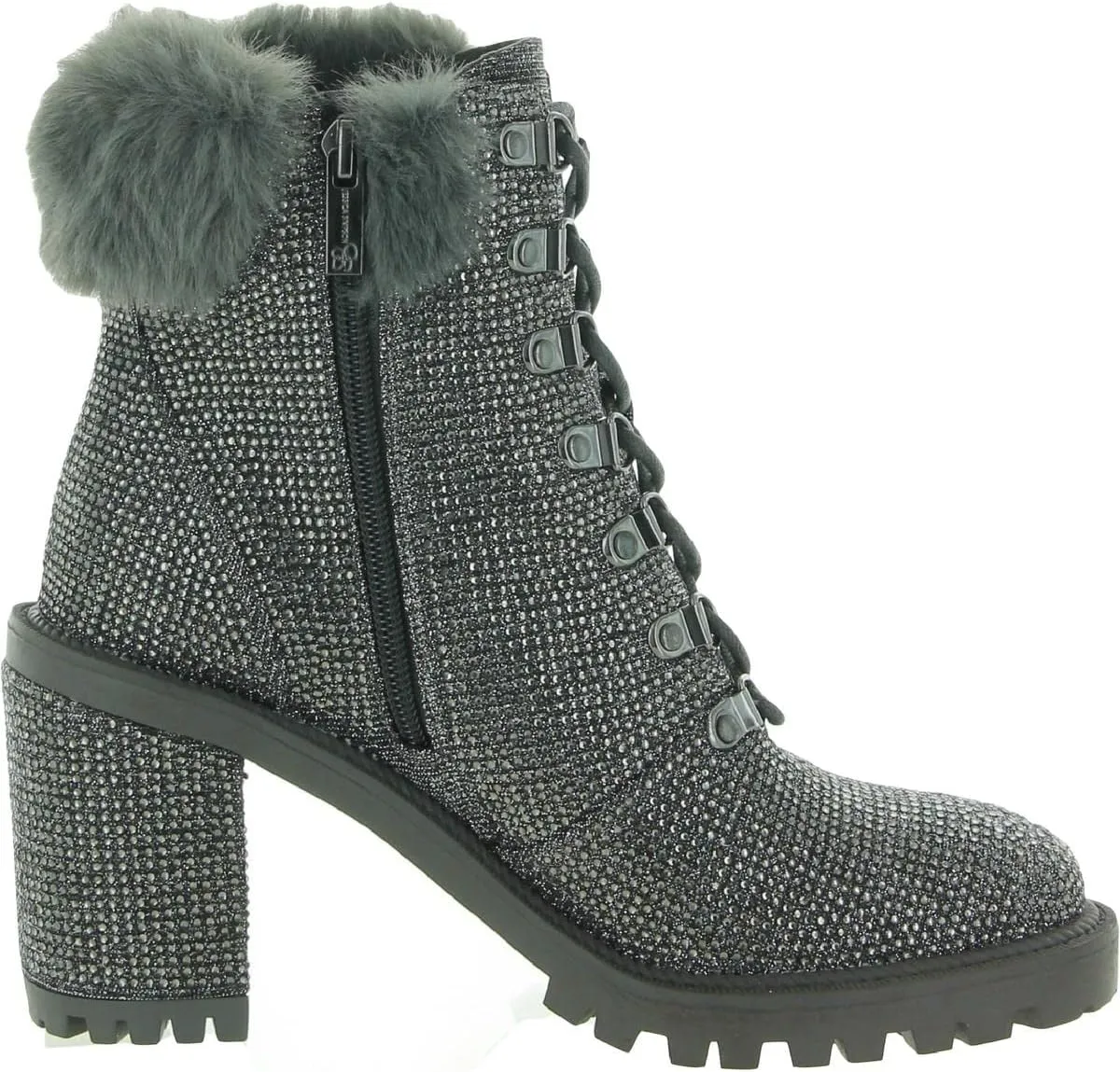 Jessica Simpson Women's Deliah Metallic Faux Fur Chunky Block Heel Ankle Boots
