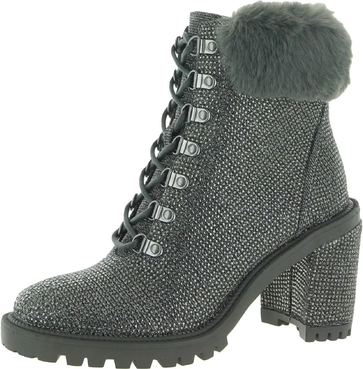 Jessica Simpson Women's Deliah Metallic Faux Fur Chunky Block Heel Ankle Boots