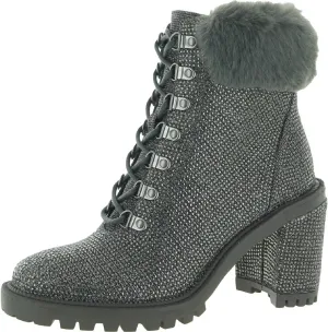 Jessica Simpson Women's Deliah Metallic Faux Fur Chunky Block Heel Ankle Boots