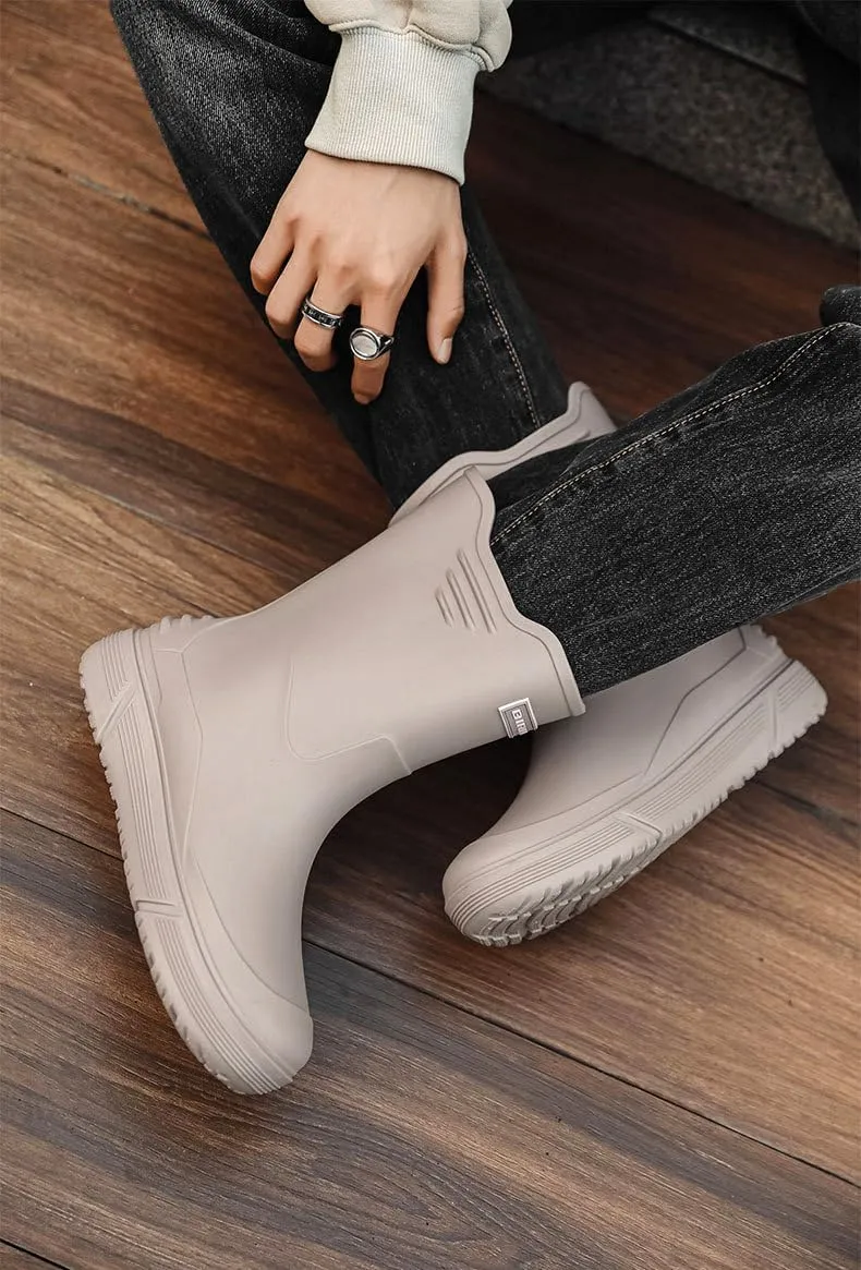 jessie Rain Boots for Men Mid Calf Rain Boots PVC Waterproof Rubber Boots Mud Boot Short Boots Garden Boots for Outdoor Fishing Hiking Camping Work