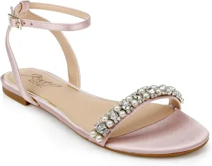 Jewel Badgley Mischka Daria Pearl and Crystal Flat Sandals