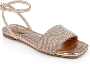 Jewel Badgley Mischka Hadley Flat Sandals with Ankle Strap