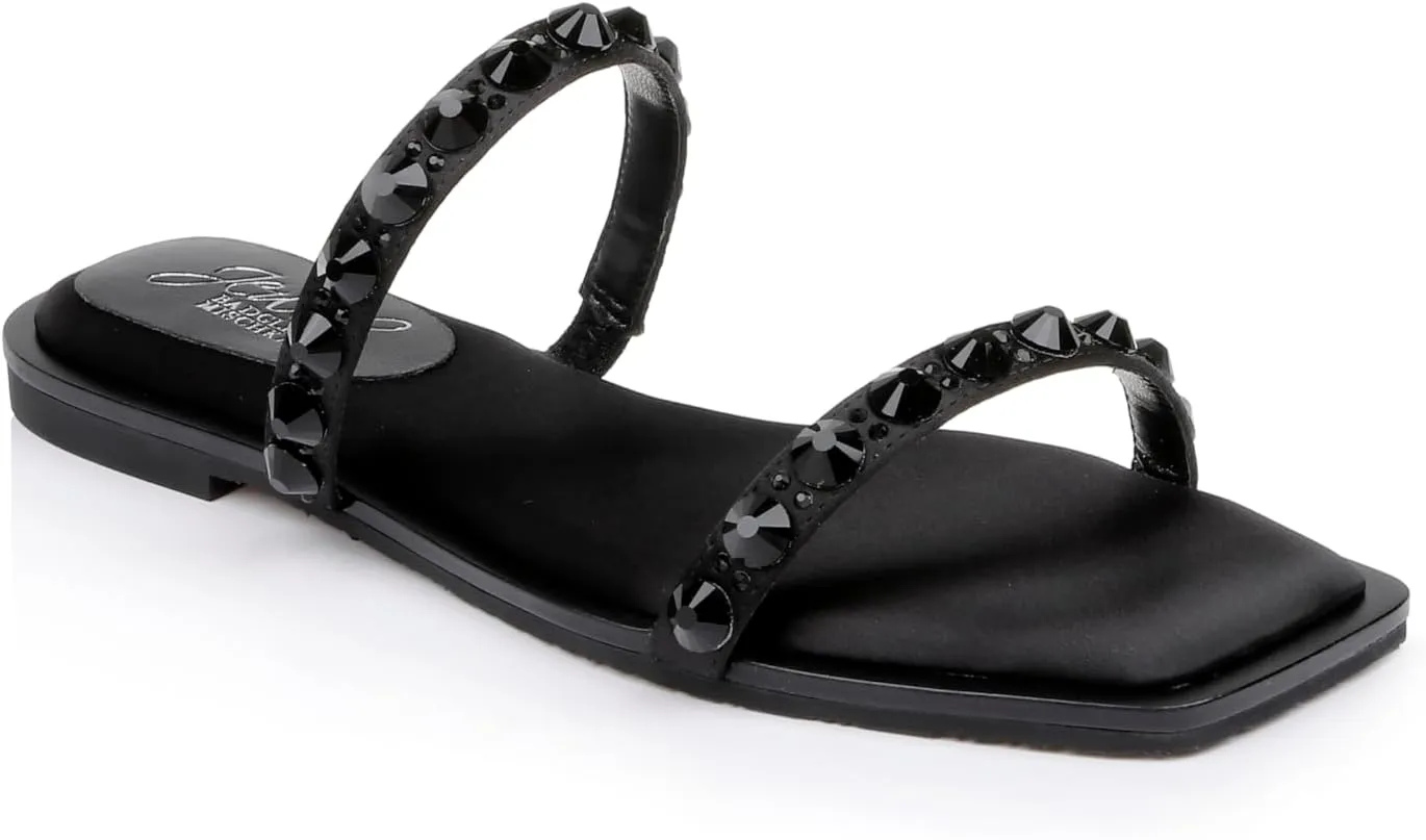 Jewel Badgley Mischka Honesty Flat Sandals with Gemstone-Studded Straps