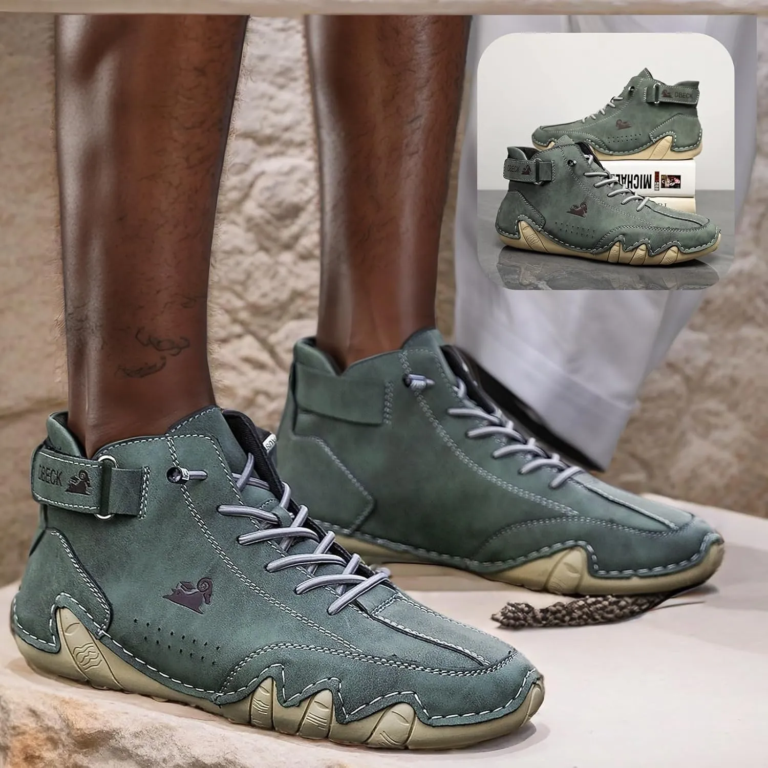 JishinGal Italian Handmade Suede High Boots Men's Casual Walking Boots Cozy Non-Slip Shoes Lightweight Hike Footwear