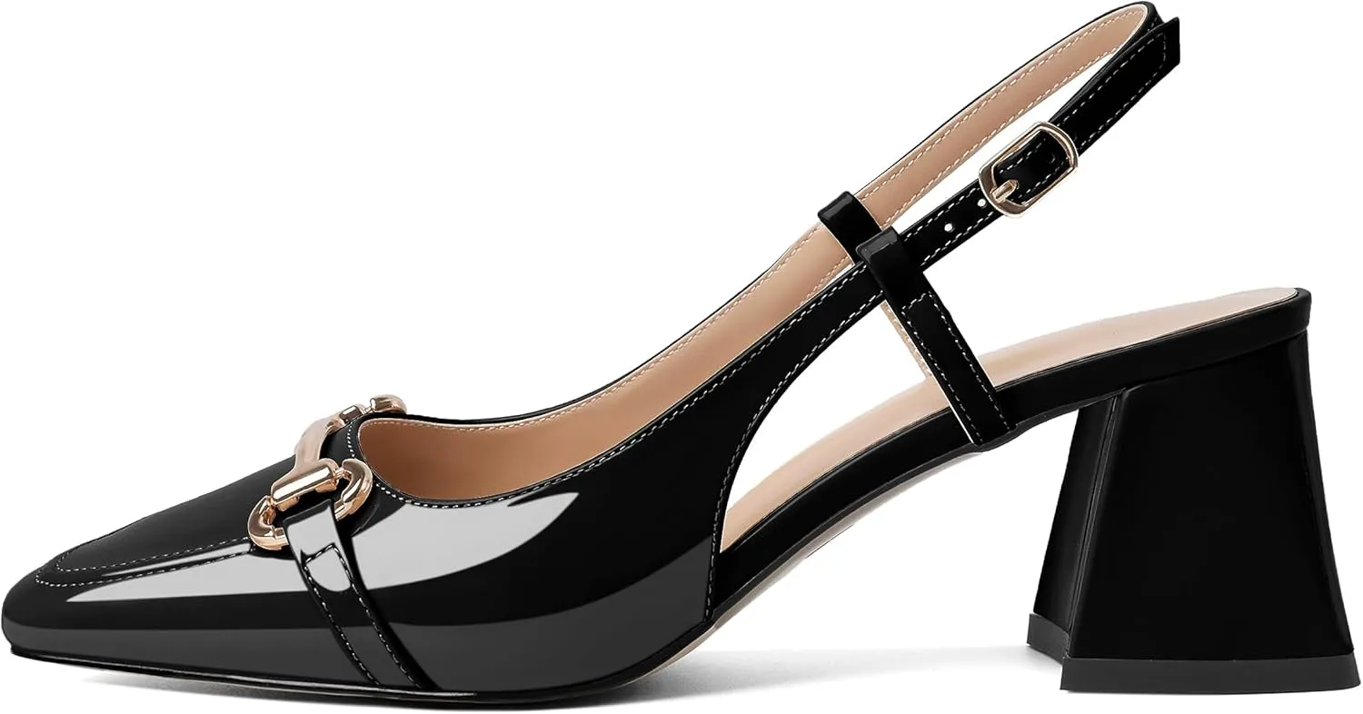 Joseywade Slingback Low Block Chunky Heels Pumps Slanted Heels Loafers 2.5" Closed Toe Shoes Women Heeled Sandals