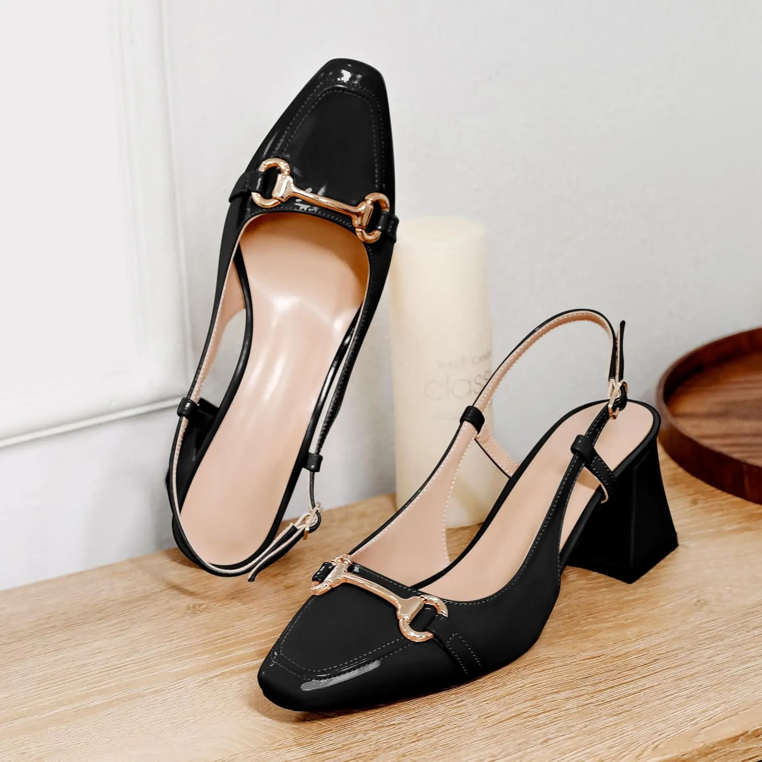 Joseywade Slingback Low Block Chunky Heels Pumps Slanted Heels Loafers 2.5" Closed Toe Shoes Women Heeled Sandals