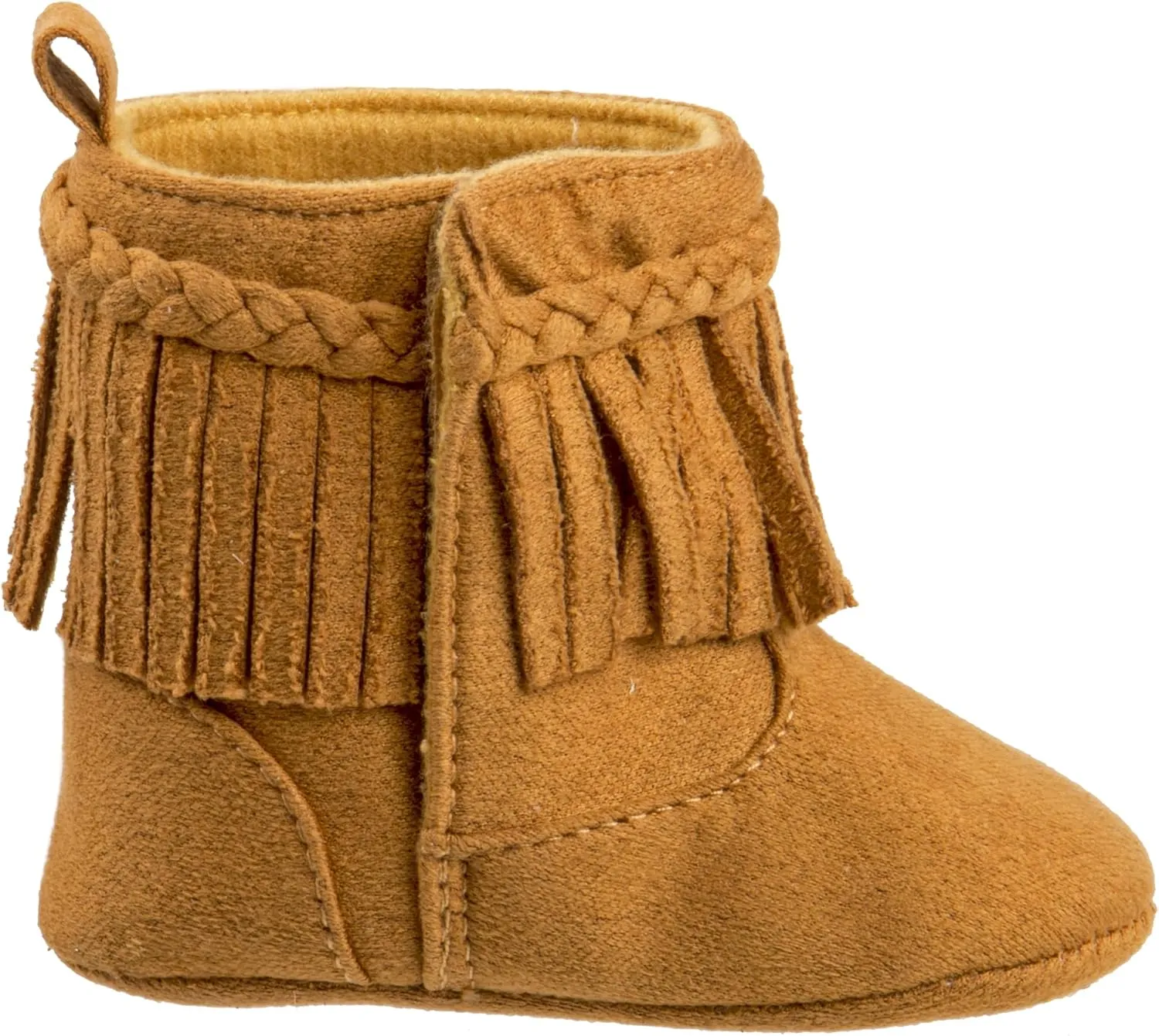 Josmo Baby Girls Fringe Boots Soft Suede Moccasin Crib Shoes Tassel Design Cozy First Walking Boots Size 2-4 Infant