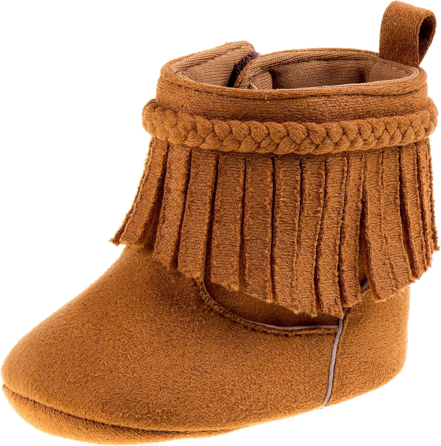 Josmo Baby Girls Fringe Boots Soft Suede Moccasin Crib Shoes Tassel Design Cozy First Walking Boots Size 2-4 Infant