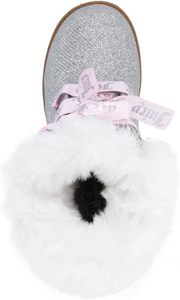 Juicy Couture Girls’ Glitter Booties – Sparkly Faux Fur Chukka Boots with Lace-Up Closure, Winter Ankle Boots for Toddler/Little/Big Kids