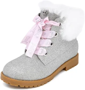 Juicy Couture Girls’ Glitter Booties – Sparkly Faux Fur Chukka Boots with Lace-Up Closure, Winter Ankle Boots for Toddler/Little/Big Kids
