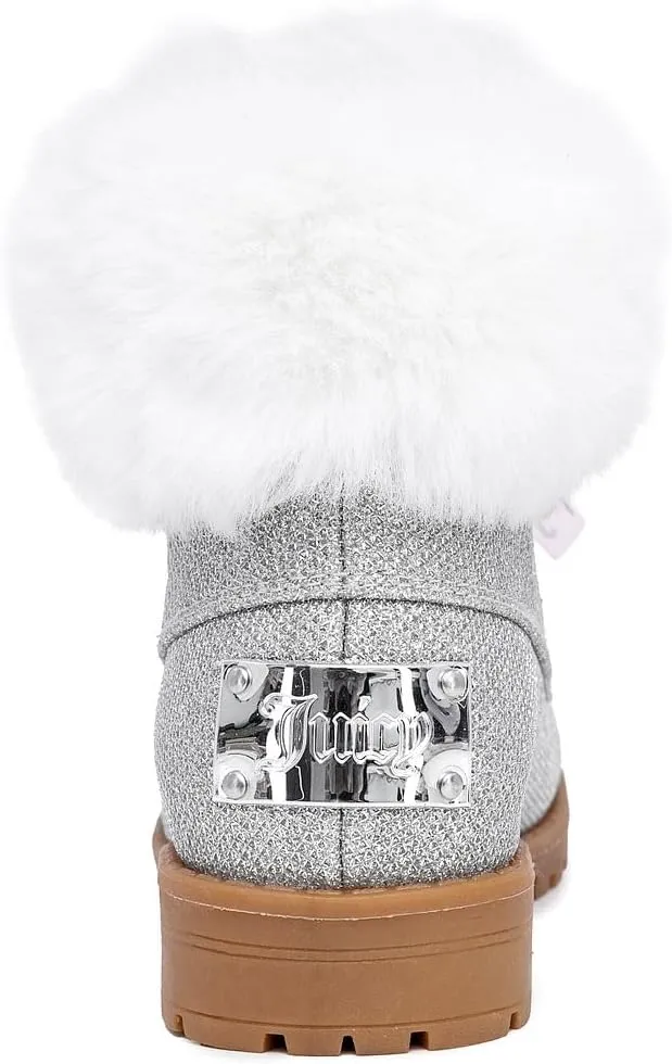 Juicy Couture Girls’ Glitter Booties – Sparkly Faux Fur Chukka Boots with Lace-Up Closure, Winter Ankle Boots for Toddler/Little/Big Kids