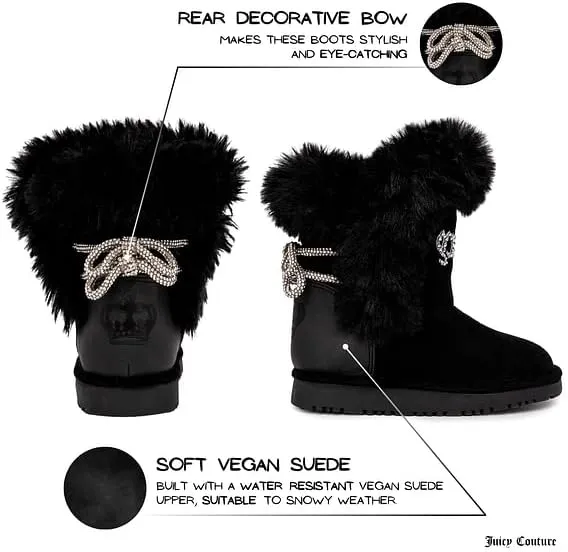 Juicy Couture Girls Winter Fur Boots Warm Insulated Fashion Booties Mid Calf Outdoor Snow Boot for Toddler/Little Kid/Big Kid