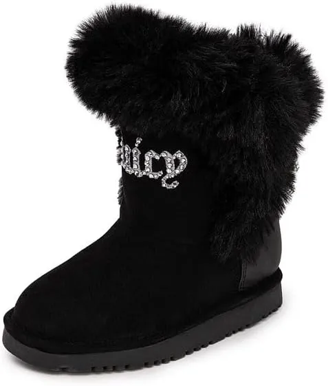 Juicy Couture Girls Winter Fur Boots Warm Insulated Fashion Booties Mid Calf Outdoor Snow Boot for Toddler/Little Kid/Big Kid