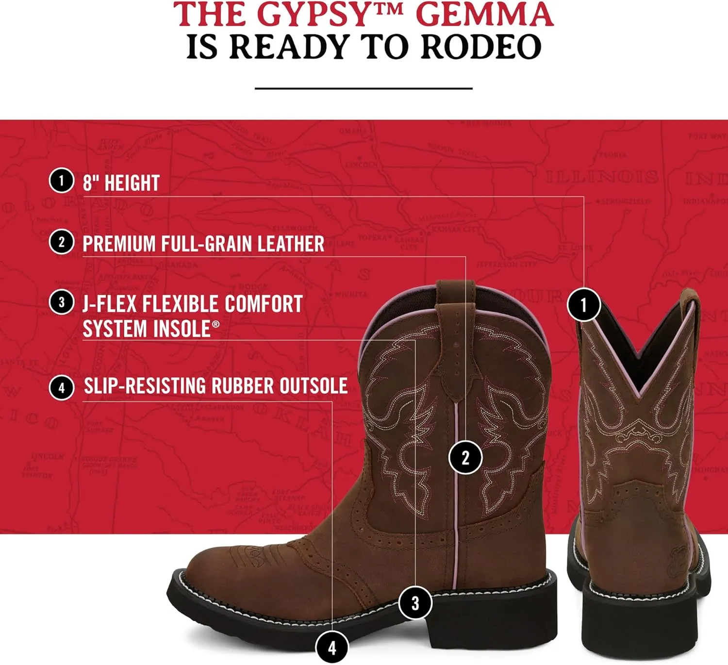 Justin Women's Gemma 8" Stylish Western Cowboy Boots