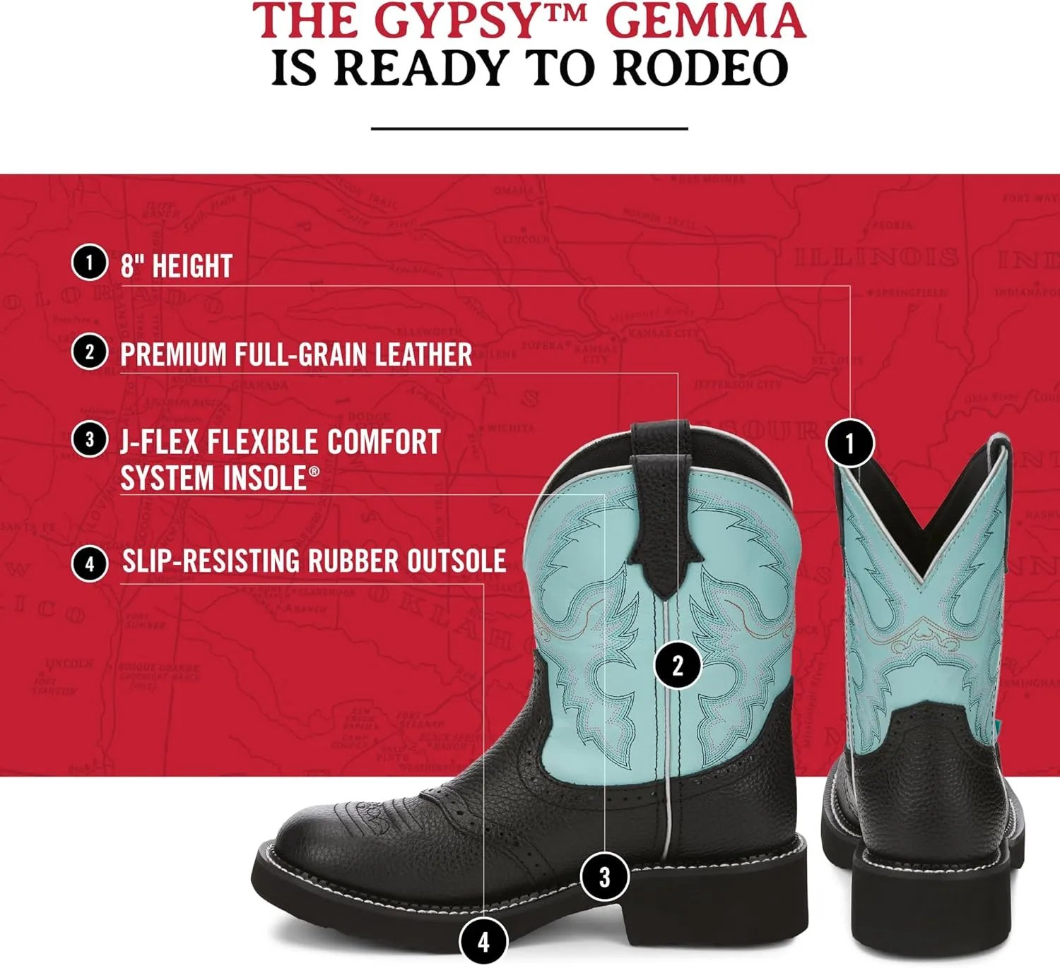 Justin Women's Gemma 8" Stylish Western Cowboy Boots
