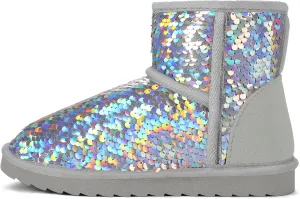 K KomForme Girls Winter Boots Sparkle Sequins Warm Snow Shoes Fur Lined Lightweight Comfy (Toddler/Little Kids/Big Kids)
