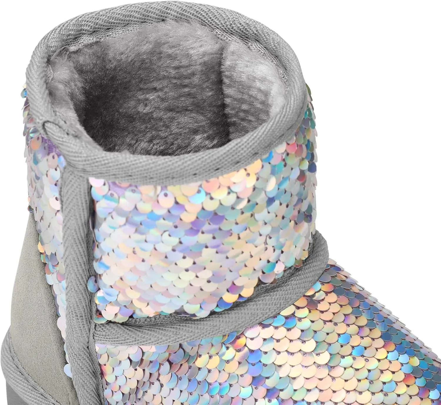 K KomForme Girls Winter Boots Sparkle Sequins Warm Snow Shoes Fur Lined Lightweight Comfy (Toddler/Little Kids/Big Kids)