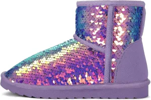 K KomForme Girls Winter Boots Sparkle Sequins Warm Snow Shoes Fur Lined Lightweight Comfy (Toddler/Little Kids/Big Kids)