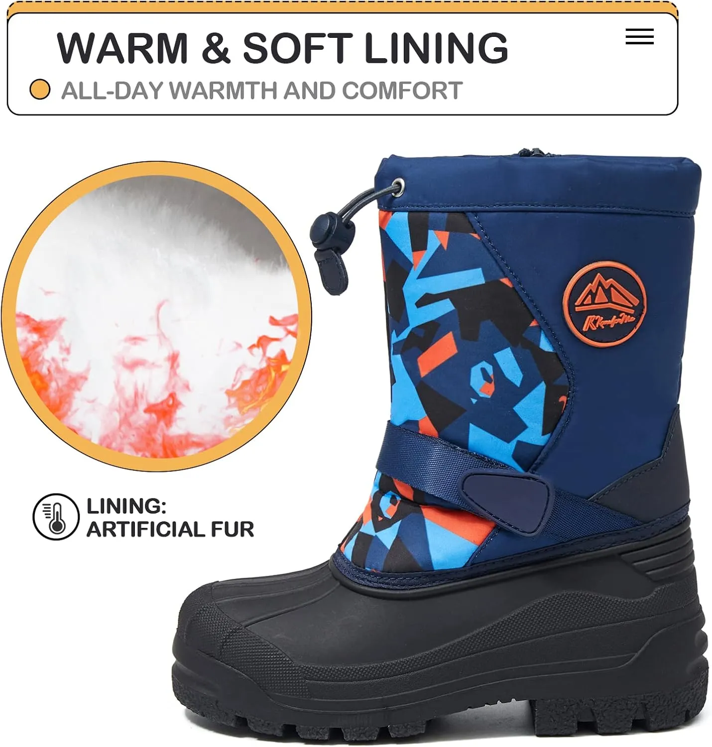 K KomForme Snow Boots for Boys & Girls Warm Waterproof Slip Resistant Winter Shoes (Toddler/Little Kid/Big Kid)