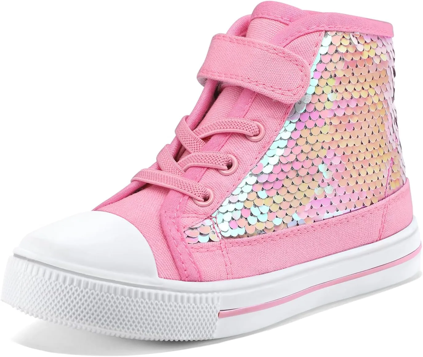 K KomForme Toddler Sneakers Girls Canvas High Top Walking Shoes with Hook and Loops
