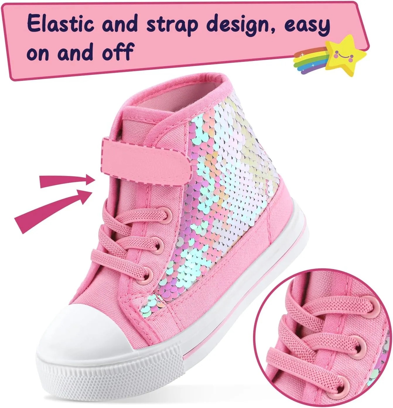 K KomForme Toddler Sneakers Girls Canvas High Top Walking Shoes with Hook and Loops