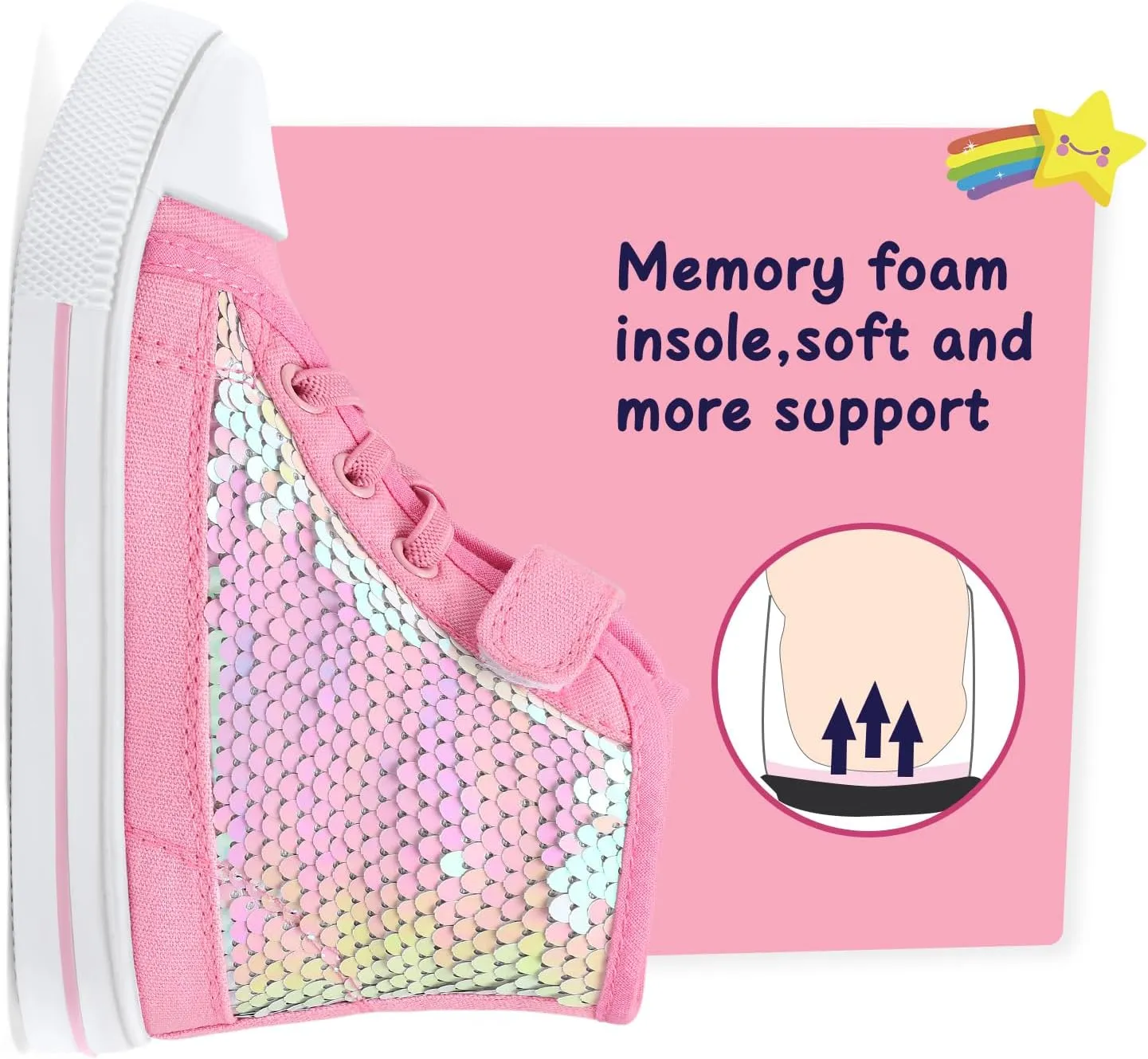 K KomForme Toddler Sneakers Girls Canvas High Top Walking Shoes with Hook and Loops