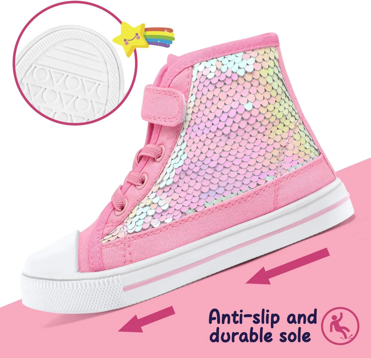 K KomForme Toddler Sneakers Girls Canvas High Top Walking Shoes with Hook and Loops