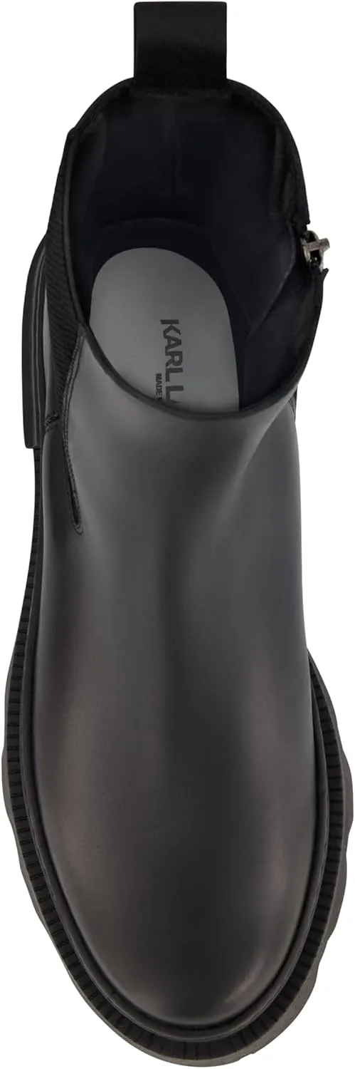KARL LAGERFELD Men's Leather Plain Toe Chelsea Boot Combat