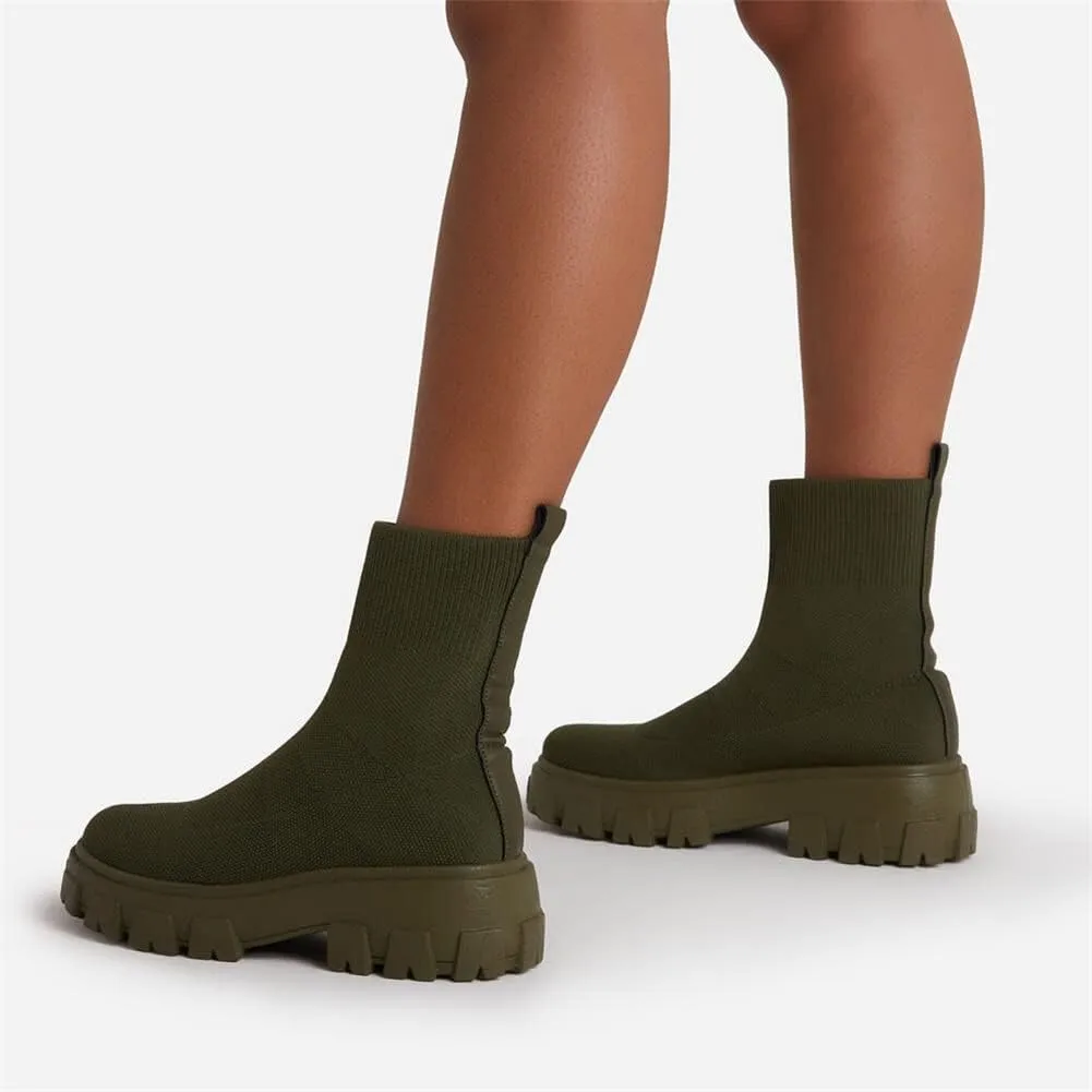 keleimusi Womens Fit Ankle Chelsea Sock Boots Platform Sole Chunky Heeled Biker Booties