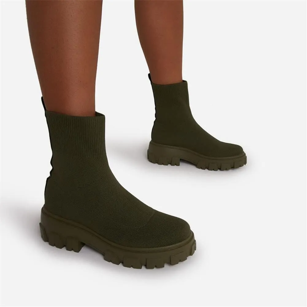 keleimusi Womens Fit Ankle Chelsea Sock Boots Platform Sole Chunky Heeled Biker Booties