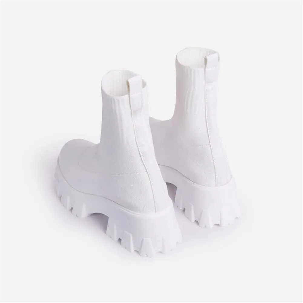 keleimusi Womens Fit Ankle Chelsea Sock Boots Platform Sole Chunky Heeled Biker Booties