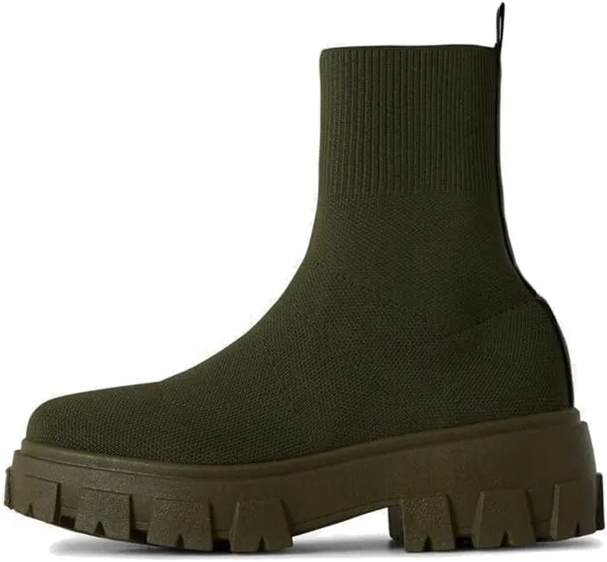 keleimusi Womens Fit Ankle Chelsea Sock Boots Platform Sole Chunky Heeled Biker Booties