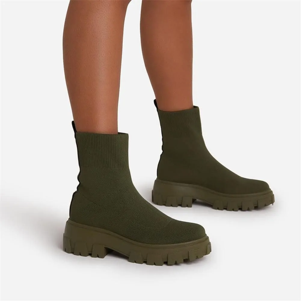 keleimusi Womens Fit Ankle Chelsea Sock Boots Platform Sole Chunky Heeled Biker Booties