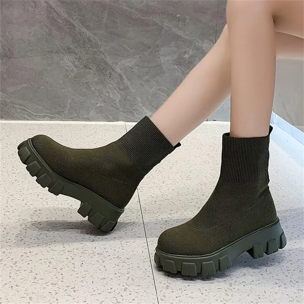 keleimusi Womens Fit Ankle Chelsea Sock Boots Platform Sole Chunky Heeled Biker Booties